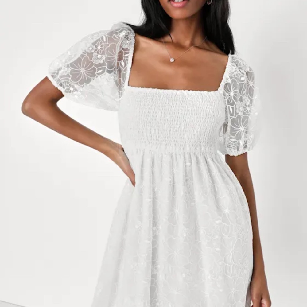 NWT- Perfect Darling White Floral Embroidered Organza Babydoll Dress